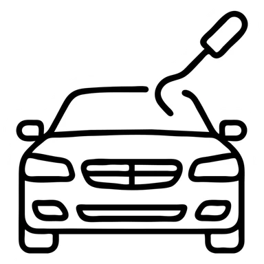 outlined icon of a premium black car, subtle hook tool at a dent, matte black look, fine silver lines, simple and clean sticker