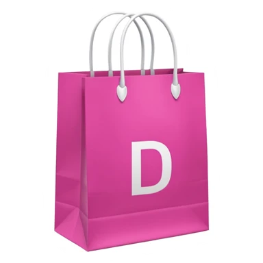 Fuchsia pink paper bag with white handles, repeating 'DRUNI' pattern in light pink and a large vertical 'DRUNI' in bold white letters in the center, iOS emoji style, shiny and realistic. sticker