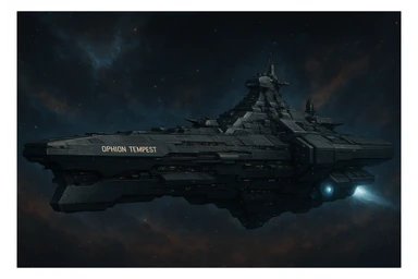 capital class space cruiser supercarrier of Zrian [human] origins, named the "Ophion Tempest" sticker