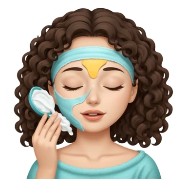 girl brunette with long curly hair getting a deep facial cleansing eyes closed sticker