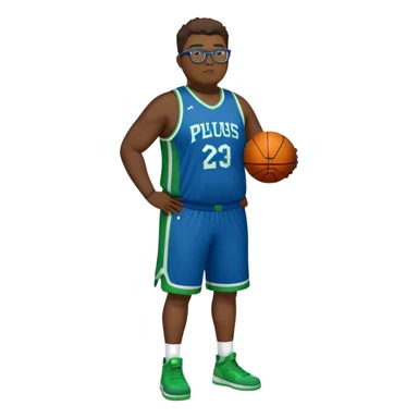 Full Body white plus size male basketball player wearing glasses wearing blue green uniform sticker