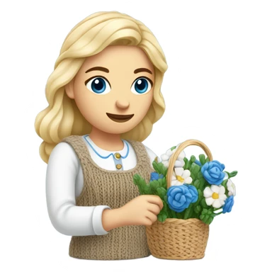 beautiful finnish blonde woman with blue eyes knitting flowers sticker