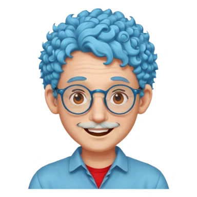 light blue haired man curly hair with big ears and red earrings and spectacles happy sticker
