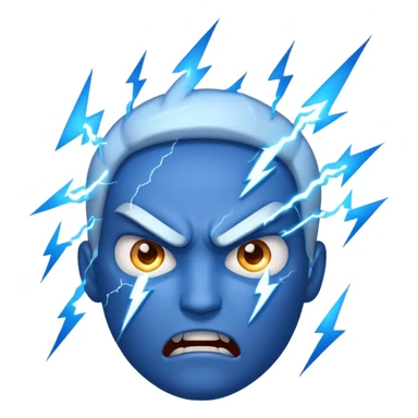 Rayos, centellas y estrellas en una cara color azul con expresiones de furia sticker