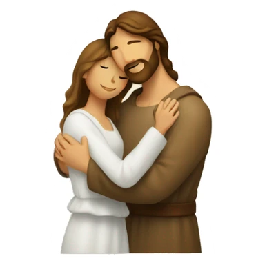 man and woman couple hug jesus behind sticker