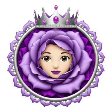 Purple rose flower, silver circle plaque, silver tiara sticker