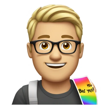 nerd white guy holding up a sign saying be yourself  sticker