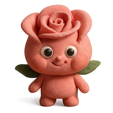soft pastel pink rose character, super cute, puffed cheeks, big eyes, round petals, small body, claymation style sticker