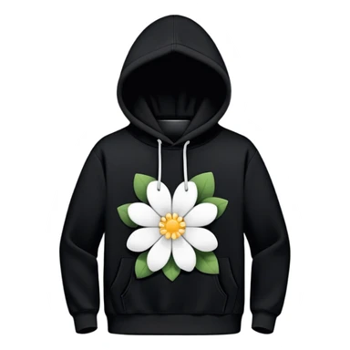 The BLACK Hoodie has a solid black base, accented with distinctive white open flower spots. Each flower has an empty space in the center, creating a hollow, ring-like appearance. These patterns are scattered across the hoodie for a bold and unique design. sticker
