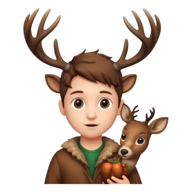 A kid holding a deer head sticker