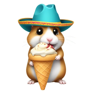 Hamster riding on a dogs back while eating ice cream and has a mexican hat in sticker