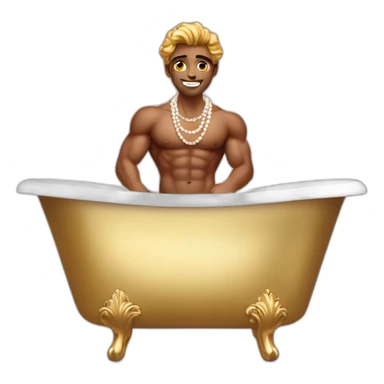 Posh-muscle-boy-pearl-necklace-in-golden-bathtub sticker