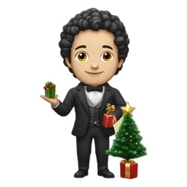 Pushkin holds a small Christmas decorated Christmas tree in his hands sticker
