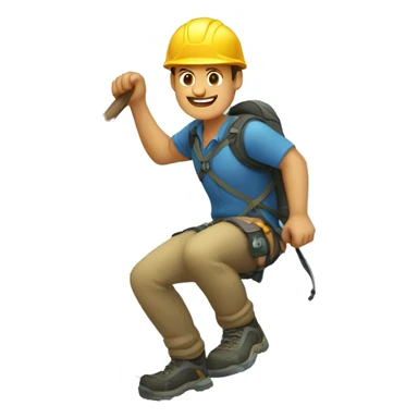 A man is climbing mountain with the help of stick sticker