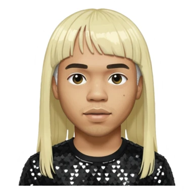 Anderson Paak with long platinum blonde hair with bang, black sequin outfit sticker