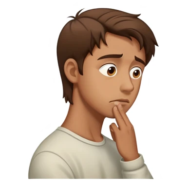 a man with brown hair staying in a
full height in profile with anxiety and begging face sticker