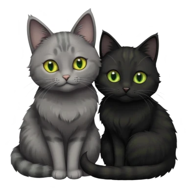 1 grey cat with green eyes and 1 black with yellow/green eyes cat cuddling sticker