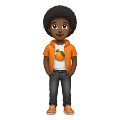 afroamerican boy with a black jaquet and orange t shirt sticker