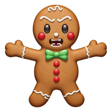 evil gingerbread man with angry expression and broken limbs sticker
