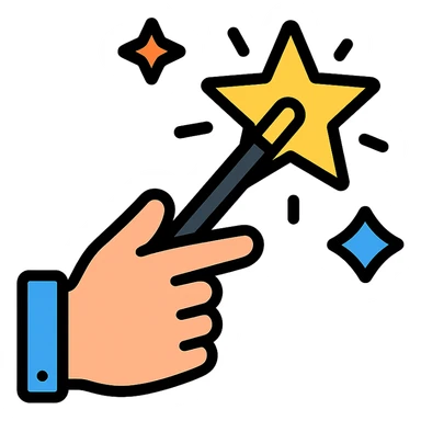 nimble hand performing a magic trick, color outline icon sticker