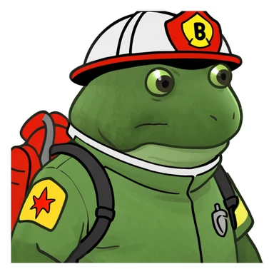 bufo in a fir fighter suit sticker
