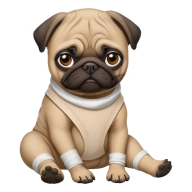 Dark face Pug with a broken left leg in bandage sticker