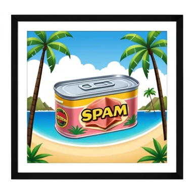 SPAM CANNED MEAT CORPORATE SUMMER KICKOFF tropical exotic destination PARTY landscape  sticker