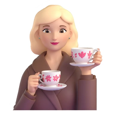 Elegant British woman with perfect hand posture holding teacup, focus on accurate hand anatomy sticker