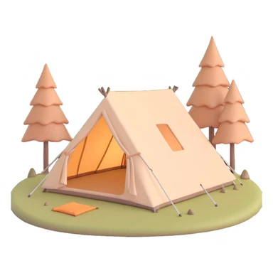 aesthetic camping tent, 3D effect, pastel beige, minimal and elegant, soft lighting sticker