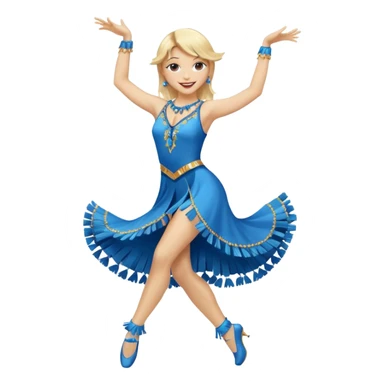 blue jazz style dance costume with tassels on blonde full body sticker
