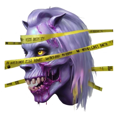 .Zombie_ Vaporwave black holographic oilslick zombie unicorn yellow caution tape sticker