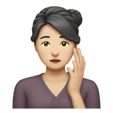 Korean woman in her 40s with one hand on her head, sad and distressed expression sticker
