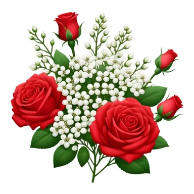 baby's breath and red roses flower emoji sticker