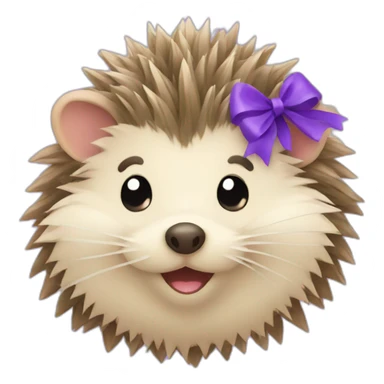 A smiling hedgehog with a purple bow sticker
