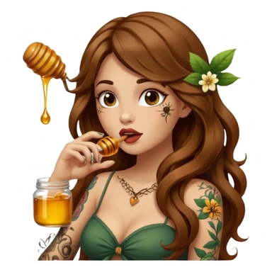 forest mystic woman long wavy brown hair tattoos licking honey from finger flirty sticker