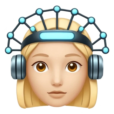 Minimal emoji of a futuristic neural headband with glowing nodes, clean lines, soft sci-fi glow, flat icon style sticker
