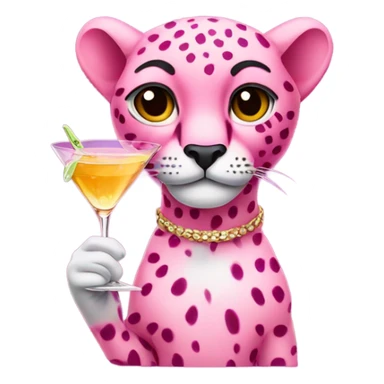 a pink cheetah holding a martini sticker
