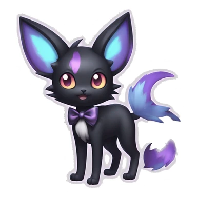 Shiny Cool pastel Edgy Black beautiful ethereal fantasy Kawaii Sona Umbreon-Noibat-Litten-Fakemon-cat-animal with edgy bat-ears bow tie black mane vtuber model Full Body sticker