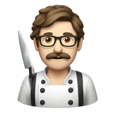 Pale Guy brown hair glasses moustache with knife cooking sticker