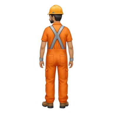 Indian male railway engineer orange overalls, boots walking back view sticker