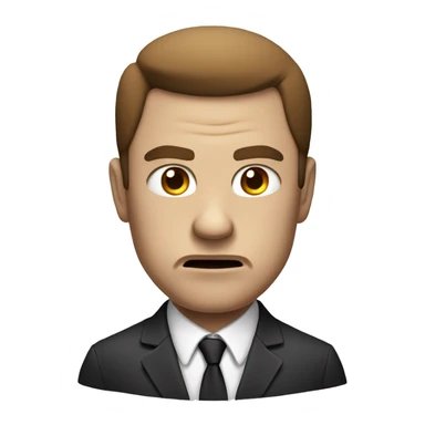 Man in a suit with a angry and serious expression and white skin a little brown sticker