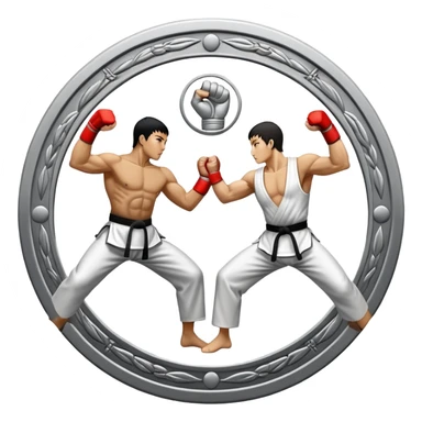 Round emblem symbolizing striking martial arts. The emblem features two fighters in dynamic stances, one delivering a powerful punch while the other defends with a block. In the center, a stylized fist and foot crossed to represent the essence of striking.  sticker