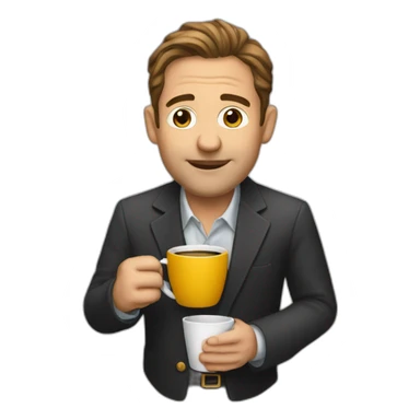 Rich Harris holding a coffee cup sticker