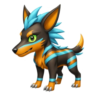 Cyan manectric-Electrike-Zeraora-Houndoom-fusion with neon-green stripes and orange eyes  sticker