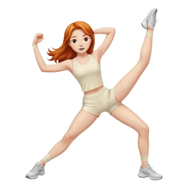 Ginger gym girl legs out middle part hair stretching cream outfit sitting sticker