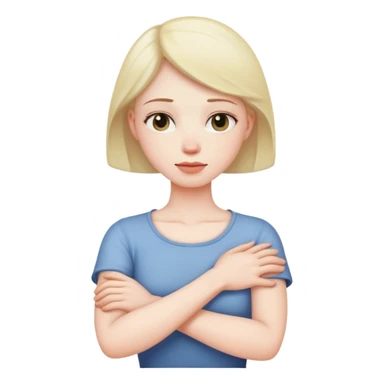 Arms crossed holding neck with died face sticker