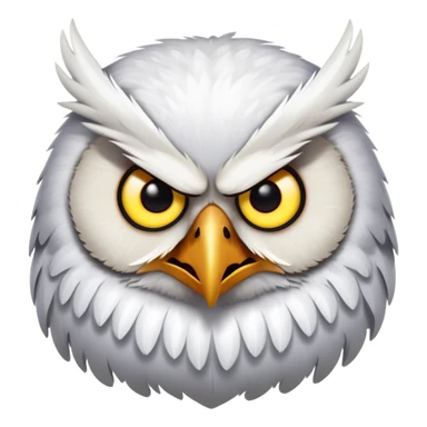 Angry Birds style owl, fluffed feathers, glaring sticker