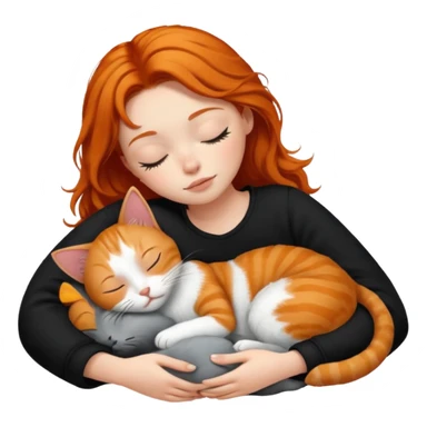 short hair Ginger Girl sleeping with a black and white bigger cat  sticker