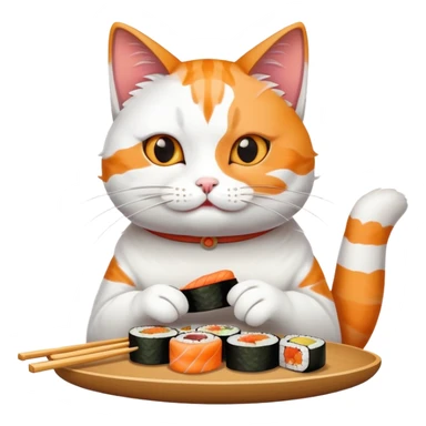 cat eating sushi and enjoying it sticker