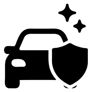 solid filled icon of a car with a shield and sparkles, representing Exterior Ceramic Coating sticker